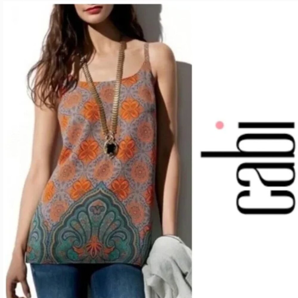 CAbi Tangerine and Teal Arabesque Cami #3082 XS